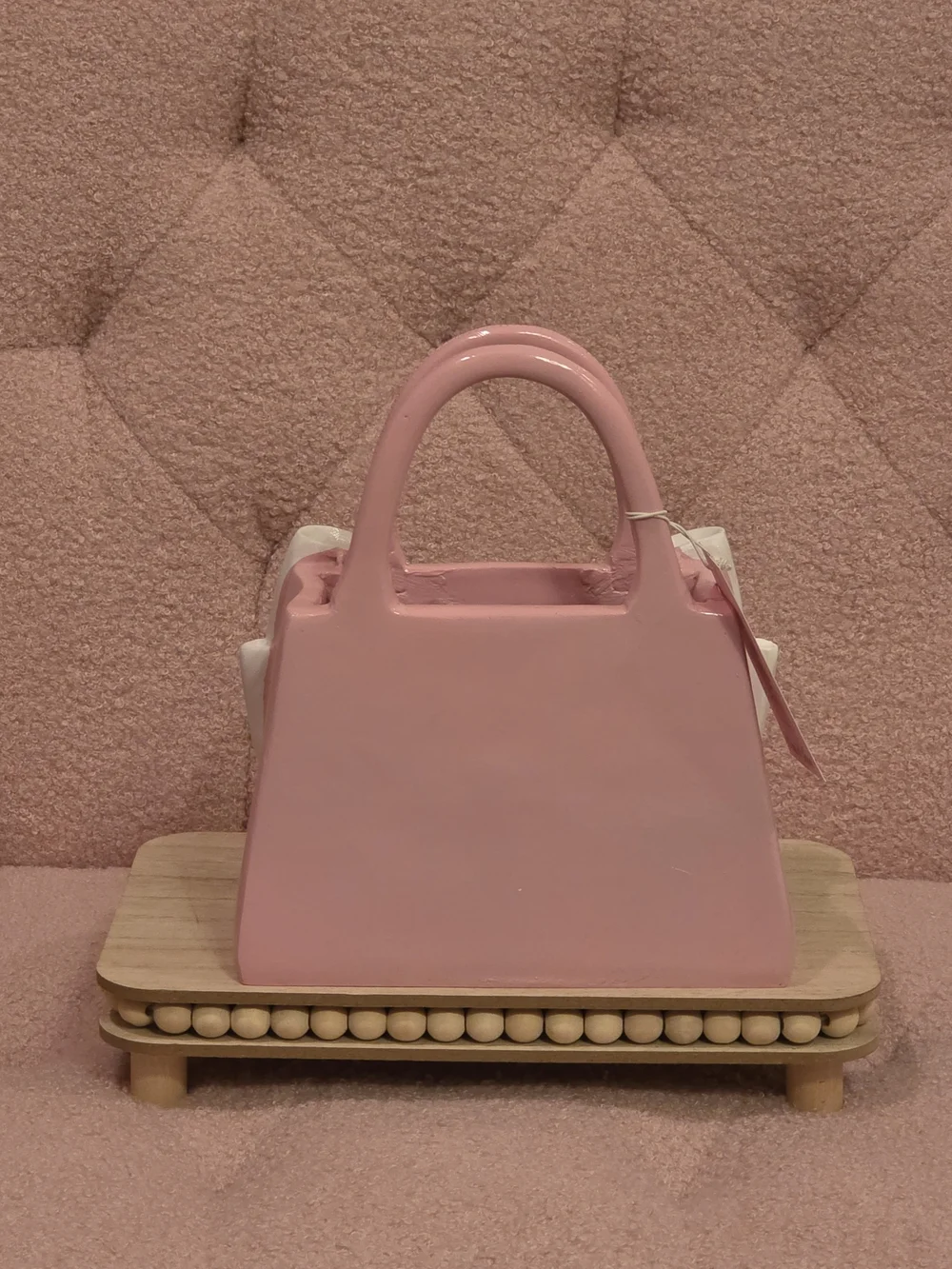 Pink Handbag with White Bow Accent